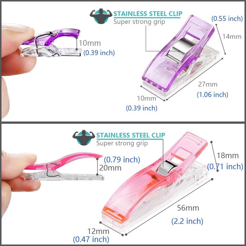 Doukey Sewing Clips 100 Pcs Quilting Clips 80 Small +20 Large Fabric Clips Assorted Colors & Sizes, Multipurpose Plastic Clips Craft Clips Sewing Supplies Quilting Accessories Crafting Tools - Image 3